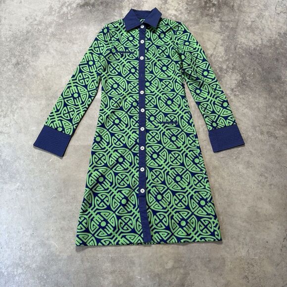 CK Bradley Dress Womens‎ Sz XS Blue Green Hudson Shift Colorful Long Sleeve - Picture 1 of 8